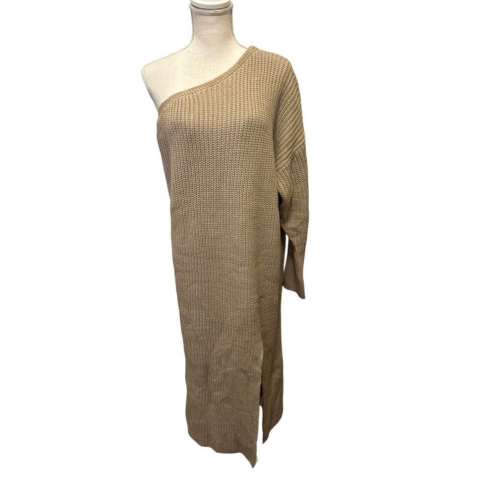 JLUXLABEL Women's Beige One Shoulder Knit Maxi Sweater Dress Size XXL New